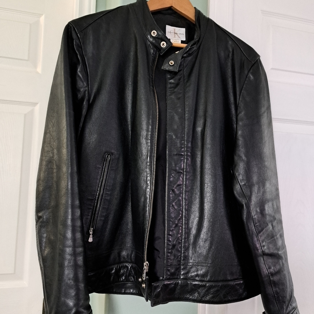 Calvin Klein Black Leather Bomber Jacket - Picture 9 of 14